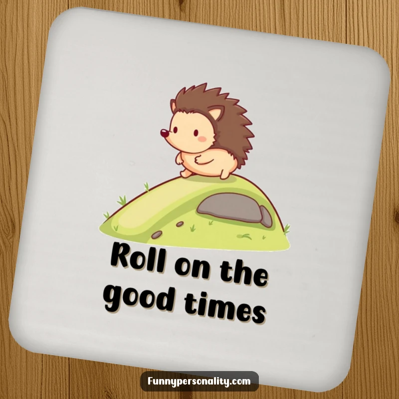 Funny Coaster: A happy hedgehog rolls down a gentle slope, a humorous and protective gift.