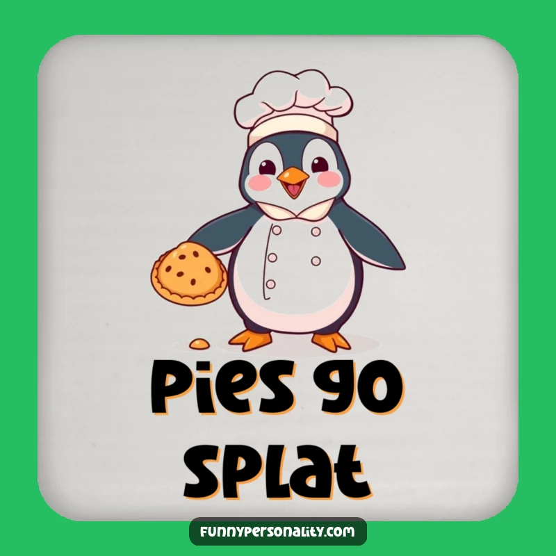 Funny Penguin Chef Coasters: Protect Your Table with Pie-Dropping Charm