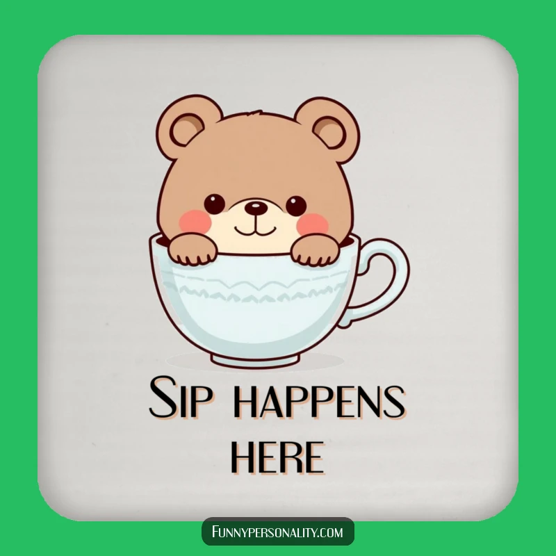 Funny Bear Teacup Coaster - Charming Cartoon Character Accessory, Ideal Gift