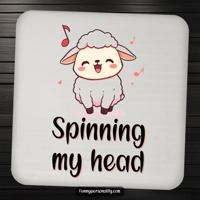 Funny Sheep Coaster: A joyful sheep character headbanging, adding playful protection to tables.