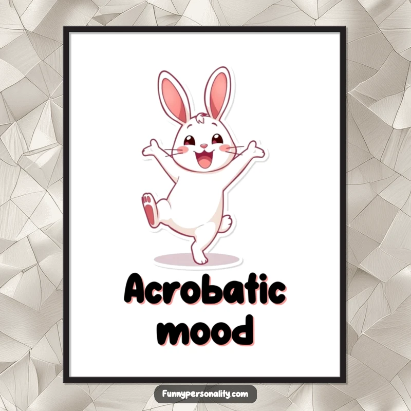 Funny Poster: A dynamic rabbit executing a cartwheel with an infectious smile, capturing movement and pure animated fun.