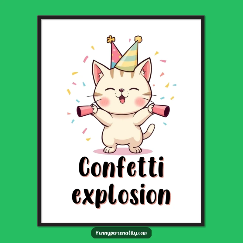 Funny Cat Party Poster: Festive Decor, Confetti Cat Art - A Playful Funny Gift