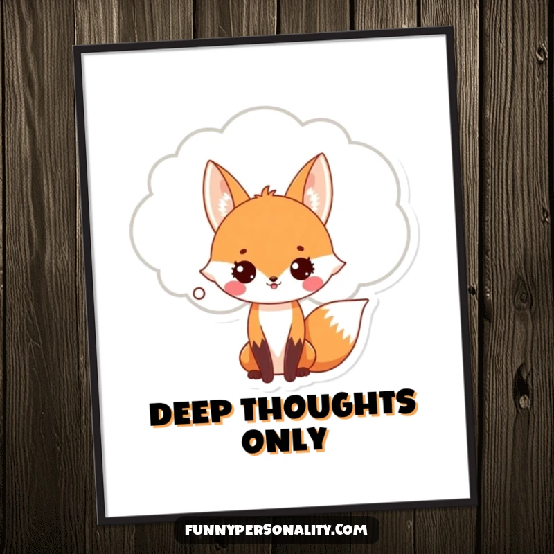 Funny Fox Poster: A cute fox with a massive thought bubble, ideal for adding humorous and artistic flair to any room. Wall art.