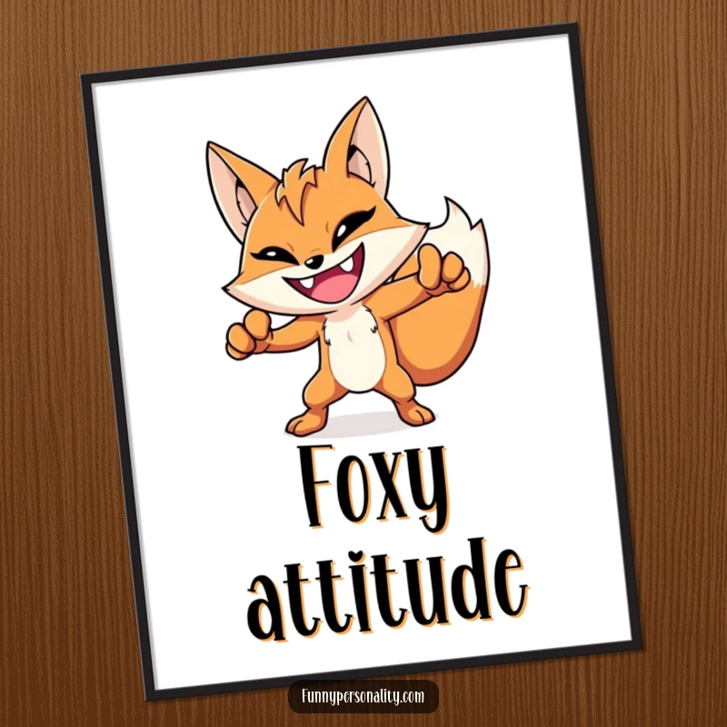 Funny hero fox poster showcasing a grinning fox in a dramatic, heroic pose, perfect for motivational and humorous decor.