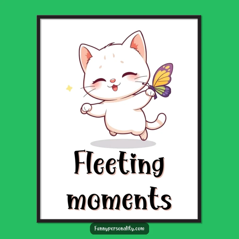 Funny Cat Butterfly Poster - Whimsical Cartoon Art Print, Ideal Gift