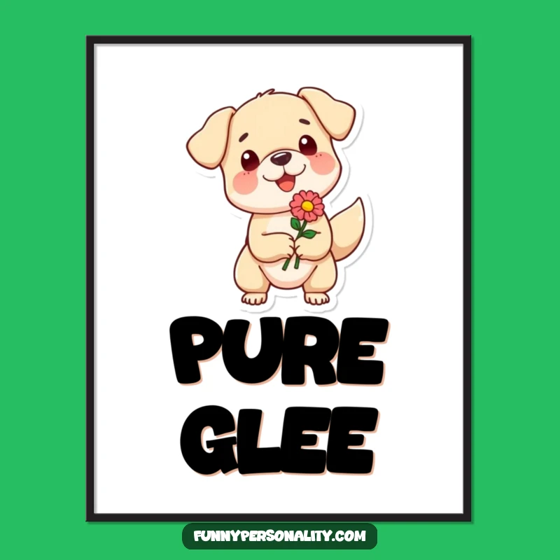 Funny Dog Flower Poster - Sweet Cartoon Art Print, Ideal Gift