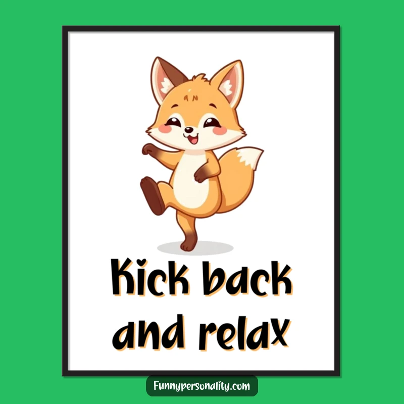 Funny Fox Cub Leg Kick Poster: Joyful Animal Dance Art Print