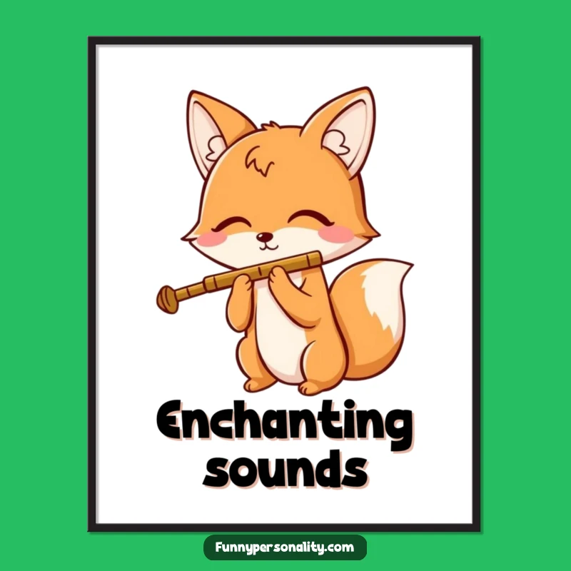 Funny Fox Flute Poster - Melodious Cartoon Art Print, Ideal Gift
