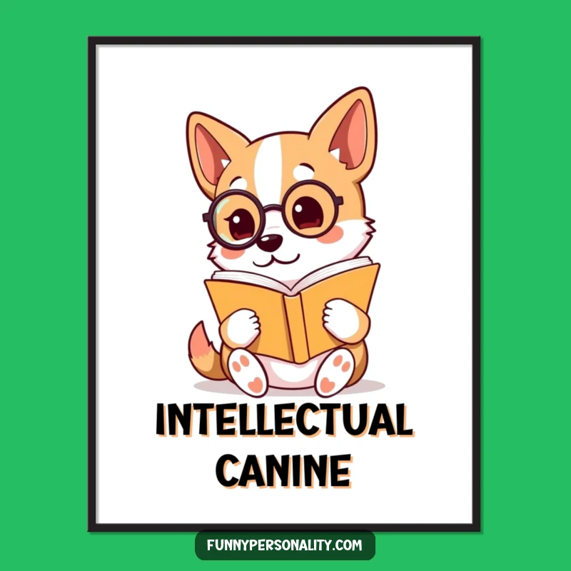 Funny Poster: Monocled Dog Reader, Perfect Wall Art Gift