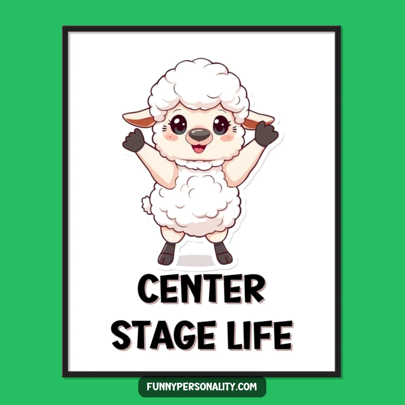 Funny Sheep Pose Poster: Theatrical Character Art, Ideal Funny Gift