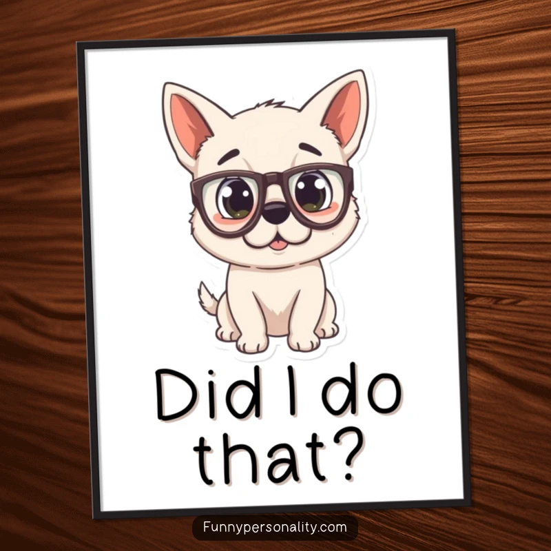 Funny Dog Poster featuring a surprised puppy wearing oversized glasses, a delightful and humorous piece of wall art.