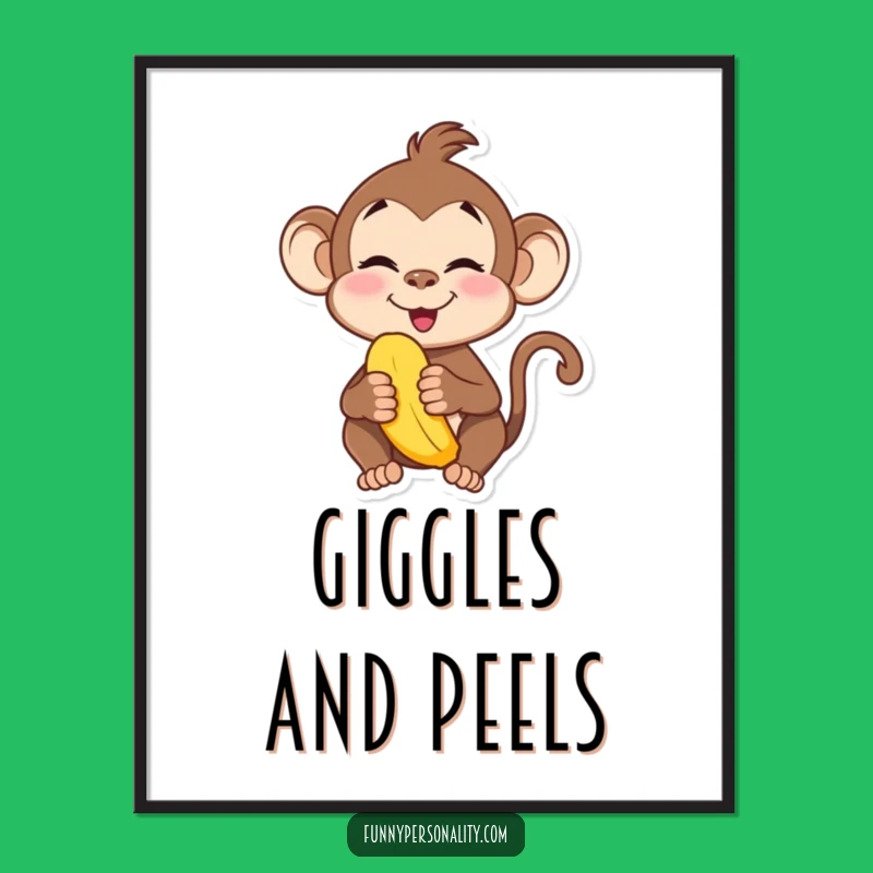 Funny Monkey Art Print - Silly Face, Banana Lover Decor