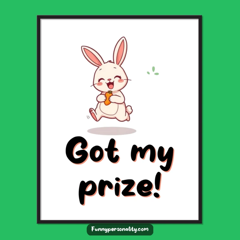 Funny Cheerful Rabbit Poster: Energetic Art Print with Jumping Bunny, Great Gift
