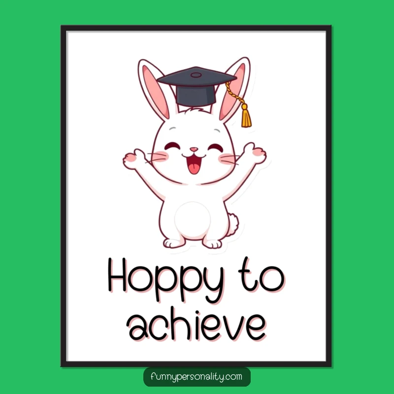 Funny Rabbit Art Poster - Graduating Character, Hilarious Decor