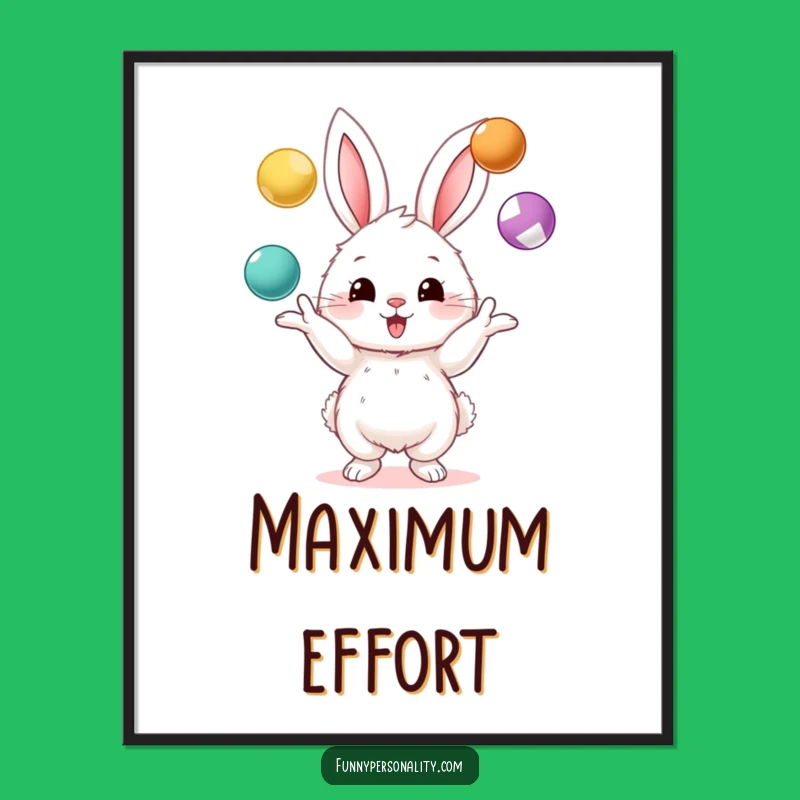 Funny Bunny Juggling Poster - Vibrant Cartoon Character Art Print, Perfect Gift