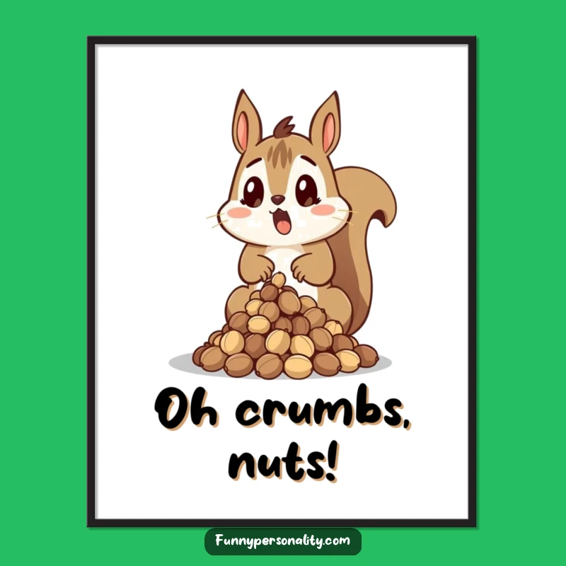 Funny Surprised Squirrel Poster: Humorous Art Print with Dropped Nuts, Great Gift