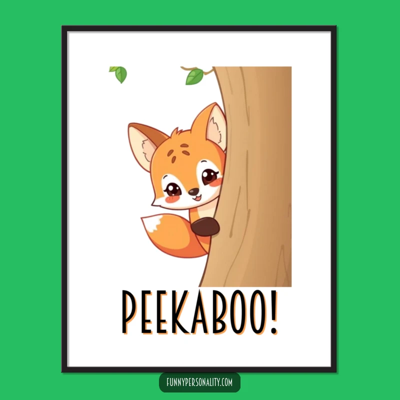 Funny Fox Peeking Poster: Mischievous Cartoon Art, Playful Forest Decor Gift