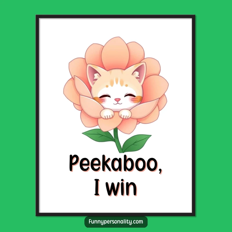 Funny Poster: Shy Cat behind Flower, Perfect Wall Art Gift