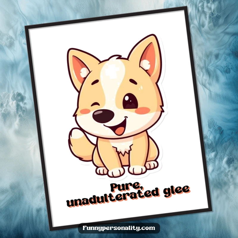 Funny dog poster print of a joyous dog character executing a vigorous tail wag, bringing animated happiness to any wall.