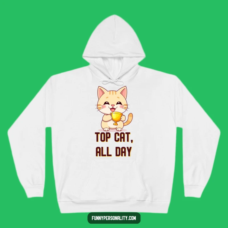 Funny Cat Trophy Hoodie - Cozy Grinning Champion Sweatshirt for Comfort