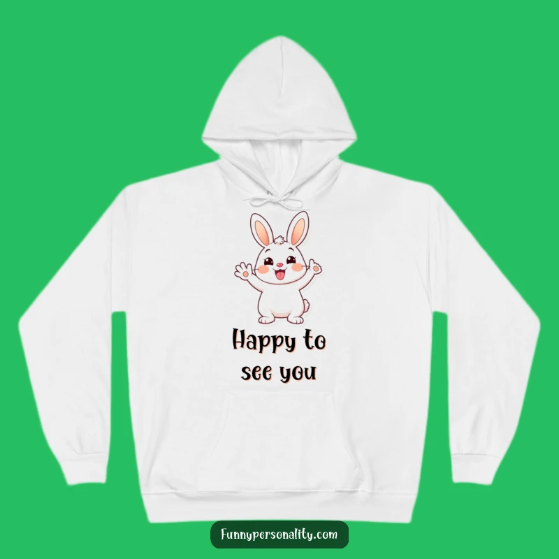Cozy Funny Bunny Hoodie: Warm Cartoon Rabbit Waving, Cheerful Comfort Gift