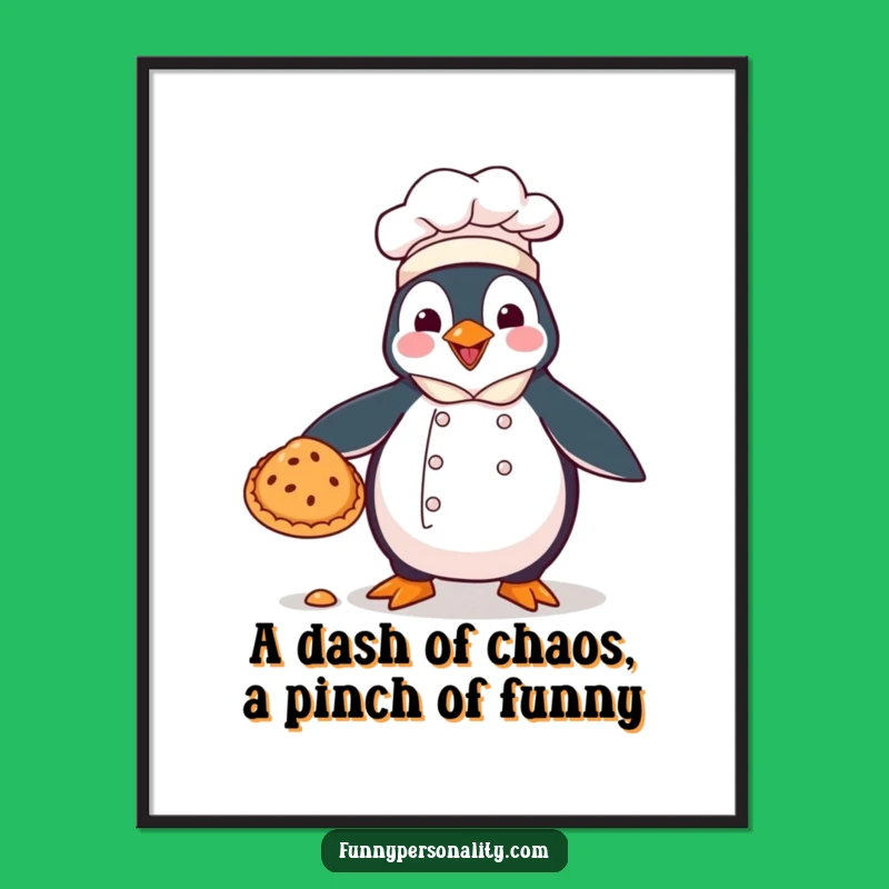 Funny Free Printable Wall Art - Clumsy Penguin Chef Pie Drop Downloadable