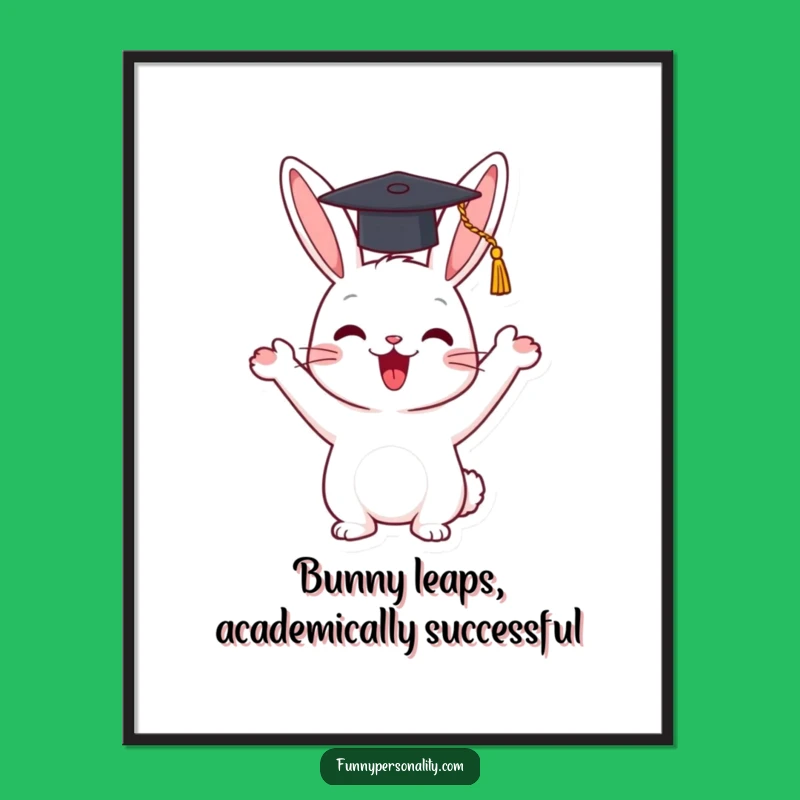 Funny Free Printable Wall Art: Happy Rabbit with Graduation Cap, Cheerful Decor