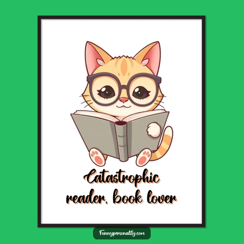 Funny Free Printable Wall Art: Silly Cat Reading Giant Book, Quirky Decor