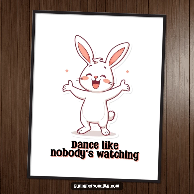 Funny Free Printable Wall Art: A cheerful bunny caught mid-silly dance, adding a playful and humorous touch to your decor.