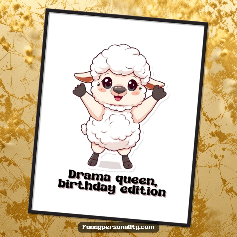 Funny Free Printable Wall Art: A fluffy sheep striking a dramatic pose, bringing theatrical and humorous downloadable charm.