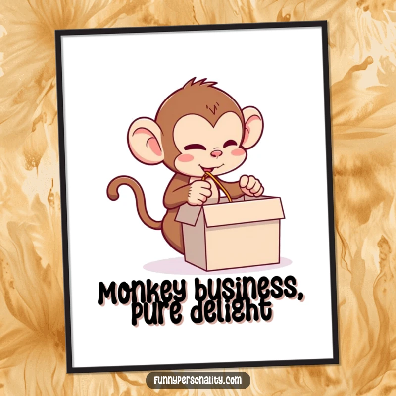 Funny Free Printable Monkey Wall Art: A mischievous monkey pulls a comically long string from a box, adding humor to decor.