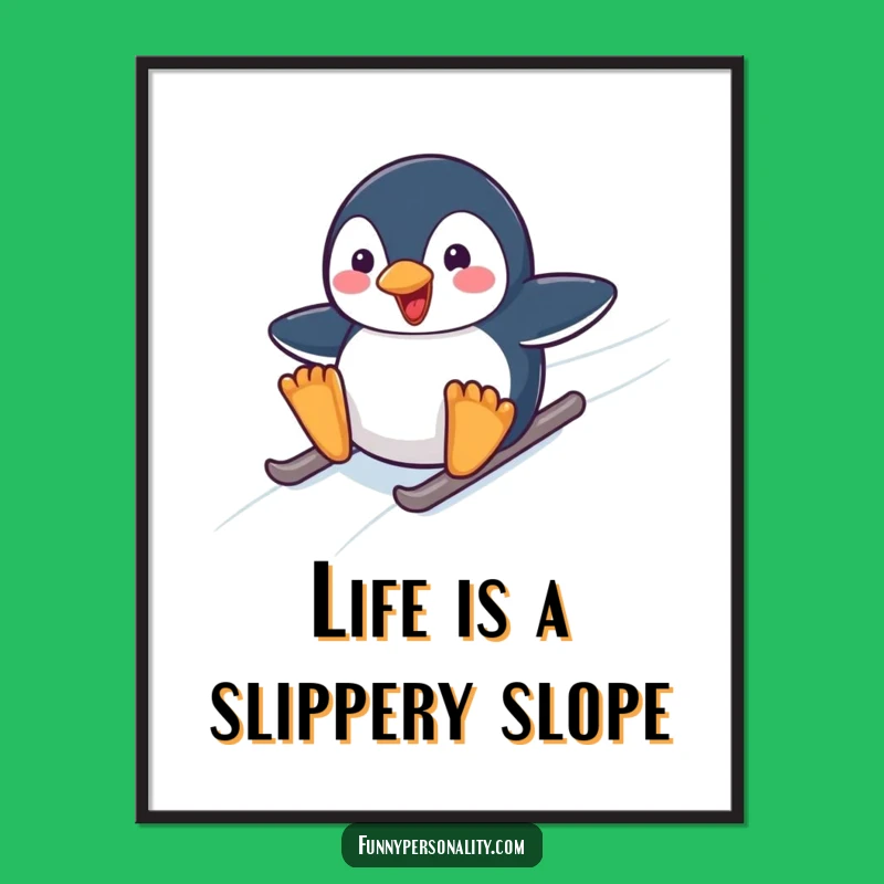 Free Printable Penguin Wall Art: Funny Sliding Downhill Downloadable Decor