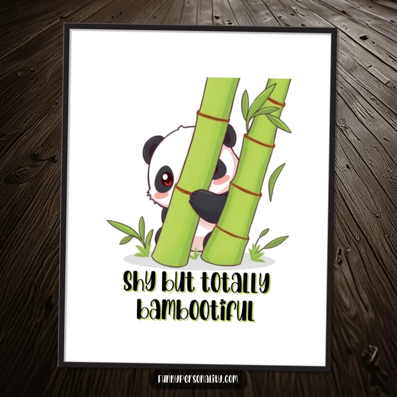 Funny Free Printable Shy Panda Wall Art, shy panda hiding behind bamboo, perfect serene downloadable decor for any room.