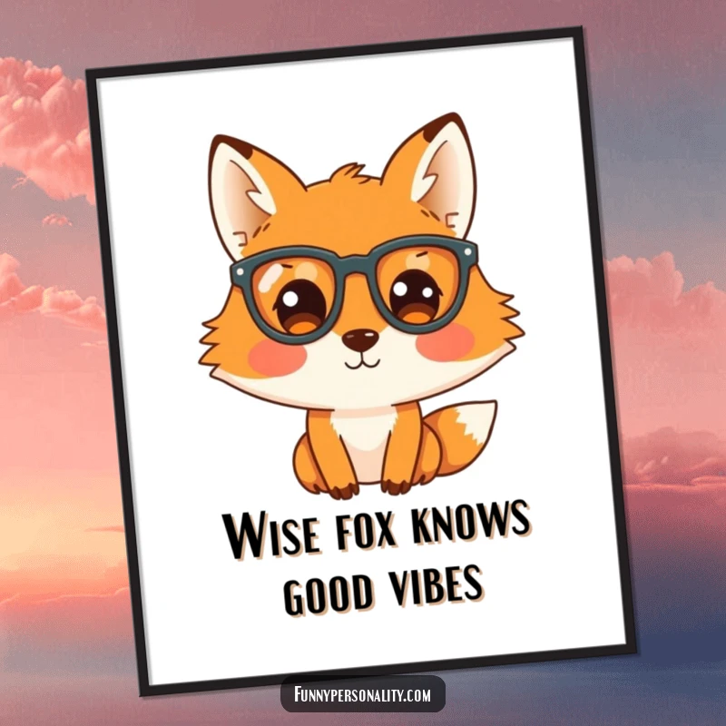 Funny Free Printable Wall Art: A curious fox with oversized glasses, peeking playfully, perfect for adding humor.