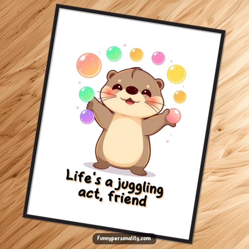 Funny Free Printable Wall Art: A happy otter juggling colorful glowing orbs, adding vibrant, whimsical energy to your walls.
