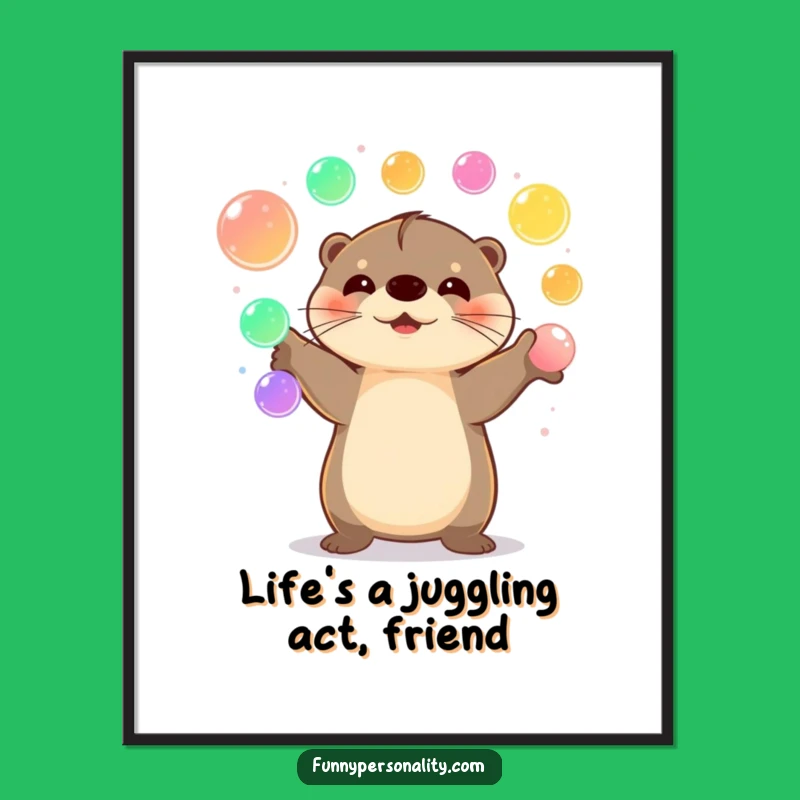 Free Printable Wall Art: Happy Otter Juggling Orbs, Whimsical Downloadable Decor