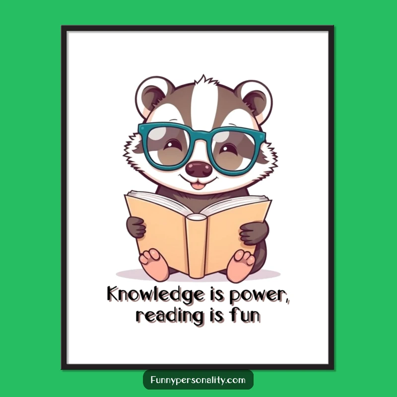 Funny Free Printable Wall Art - Cheerful Badger Reading Downloadable