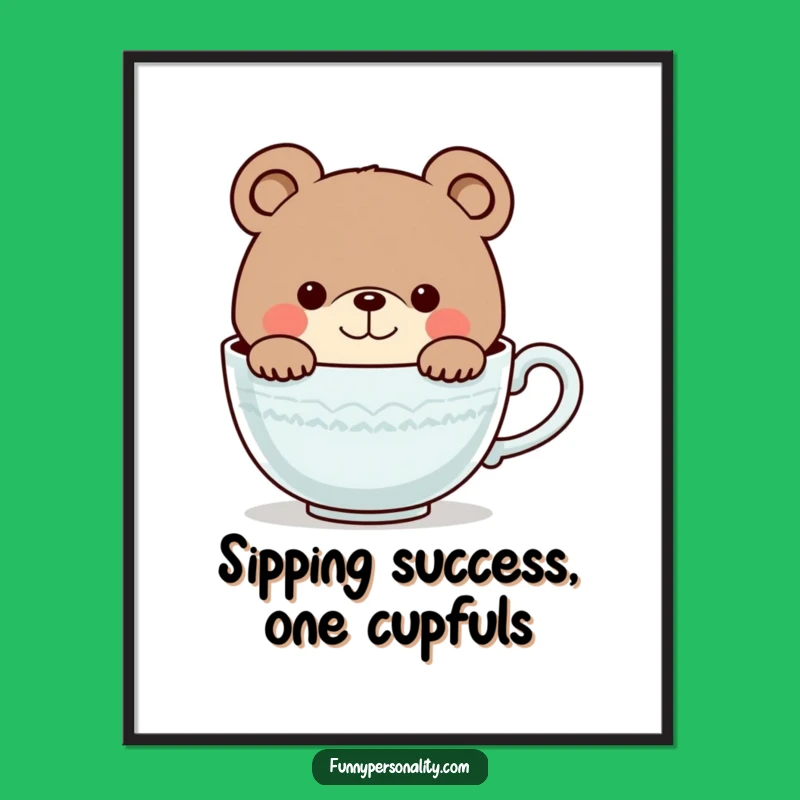 Funny Free Printable Wall Art: Curious Bear in Teacup, Whimsical Downloadable Decor