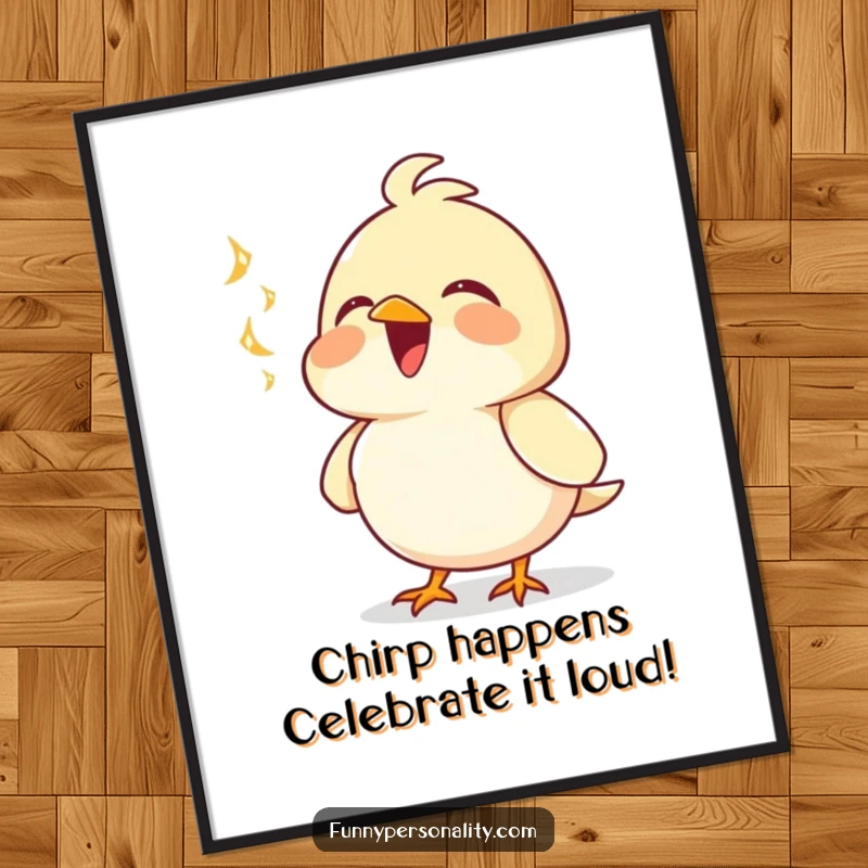 Funny Free Printable Wall Art: A vibrant bird with its chest puffed out, joyfully singing a cheerful song.