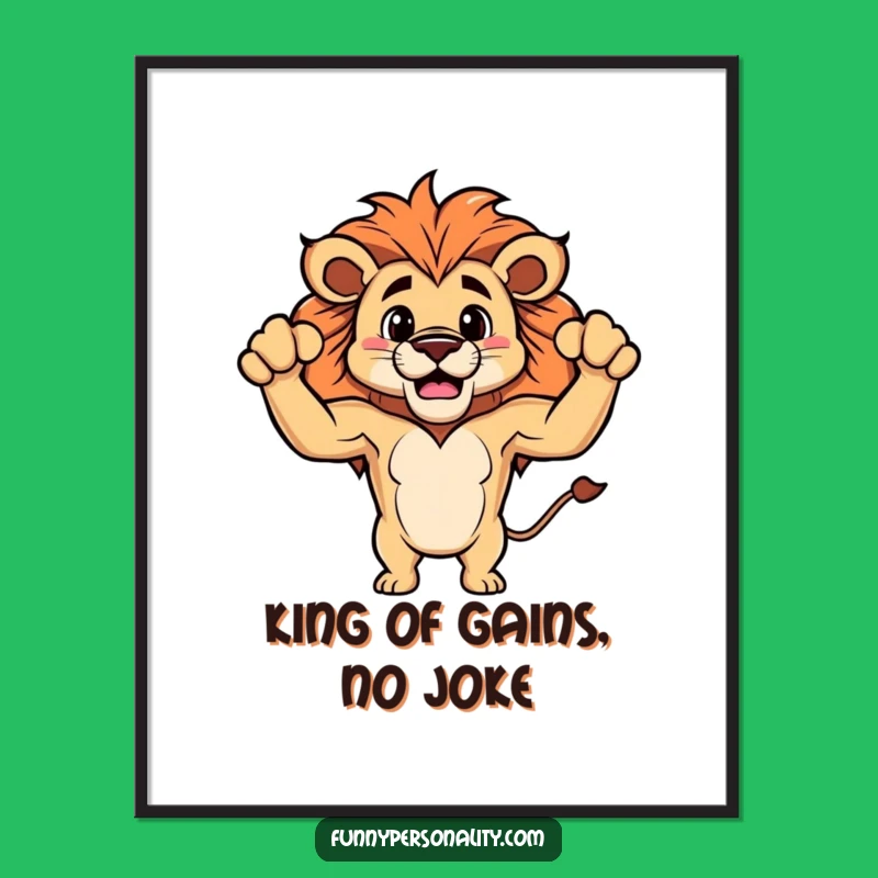 Funny Free Printable Wall Art: Proud Lion Flexing Muscles, Humorous Downloadable Decor