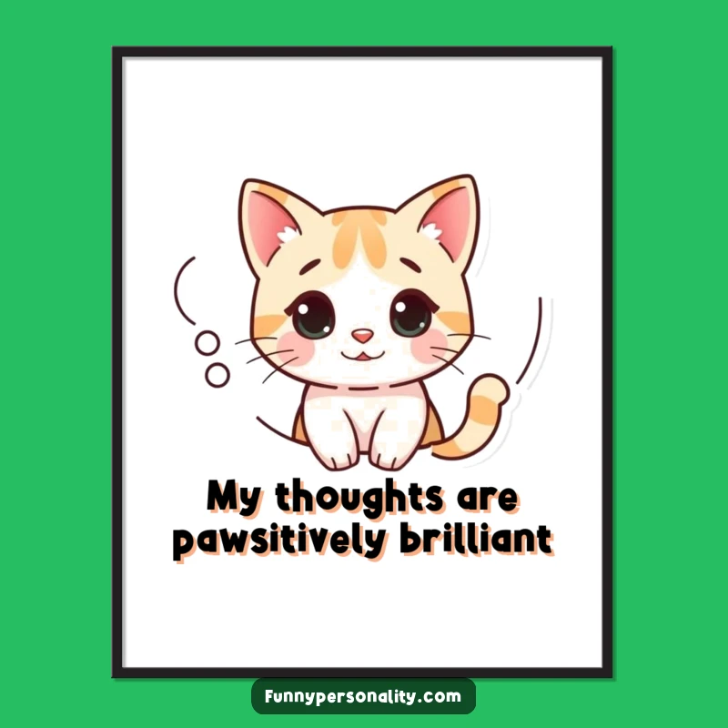 Free Printable Wall Art: Curious Cat in Thought Bubble, Whimsical Downloadable Decor