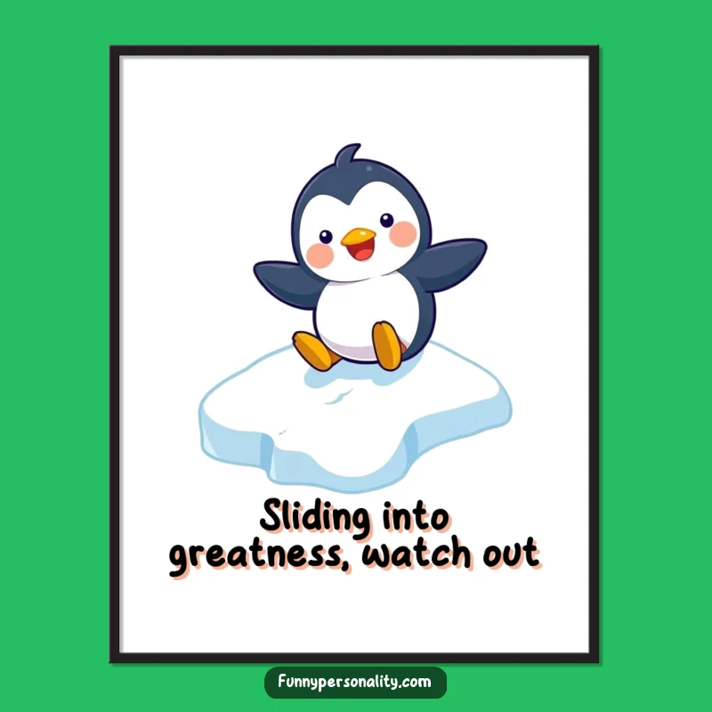 Funny Free Printable Wall Art: Penguin Sliding, Humorous Downloadable Decor