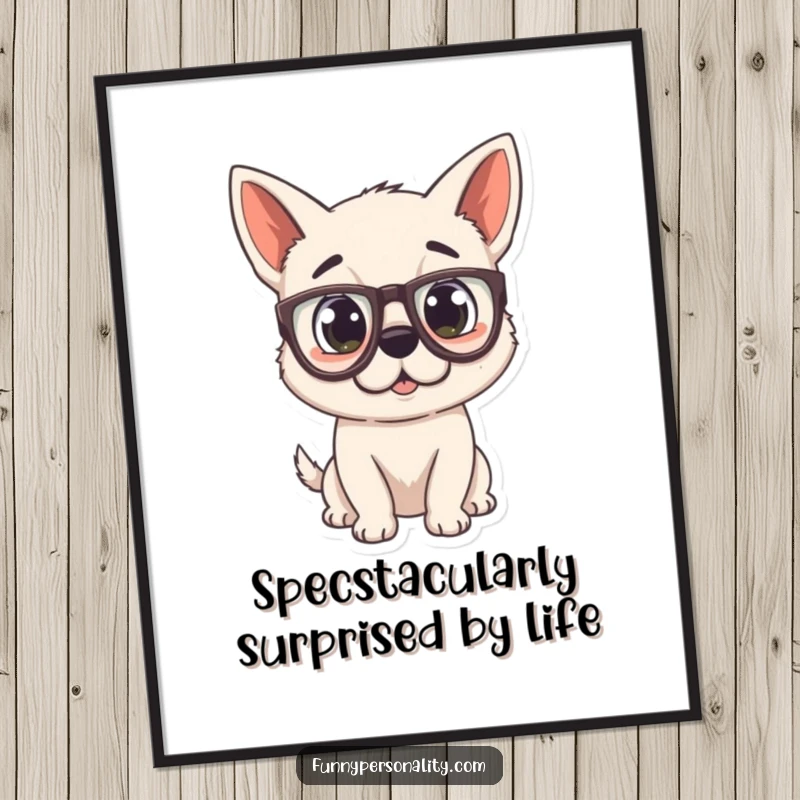 Funny Free Printable Wall Art: A playful dog with oversized glasses, hilariously surprised, adding quirky charm to any room.