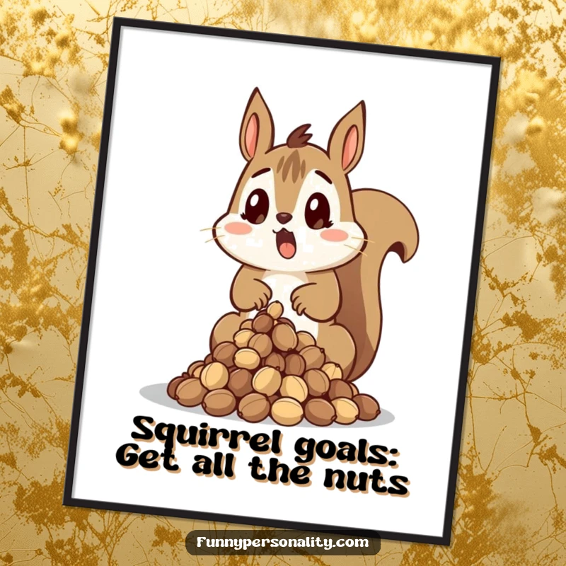 Funny Free Printable Wall Art: A surprised squirrel comically dropping a pile of nuts, adding a touch of quirky humor to your decor.