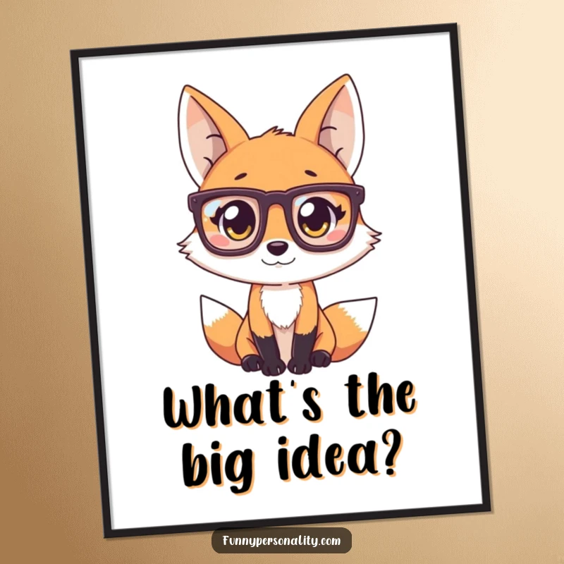 Funny Free Printable Wall Art: A playful fox character wearing oversized glasses, peering curiously at the viewer.
