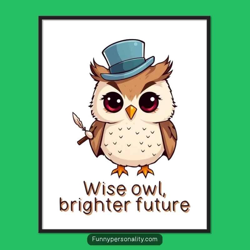 Free Printable Wall Art: Funny Owl With Top Hat Downloadable Decor For Bookworms