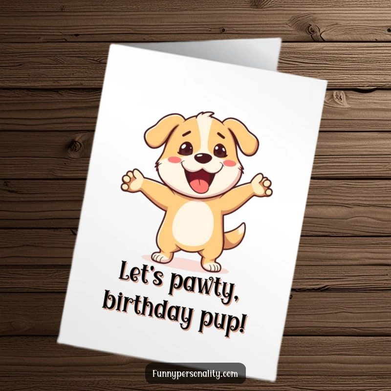 Funny Free Printable Birthday Card: A cheerful dog character enthusiastically performing a silly dance move.