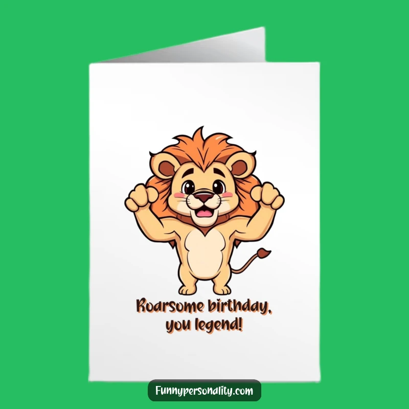 Free Printable Birthday Card: Funny Lion Flexing Muscles, Hilarious Downloadable Gift