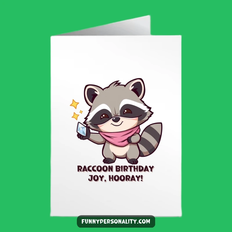 Free Printable Birthday Card: Masked Raccoon Funny Downloadable Gift For Treasure Hunters