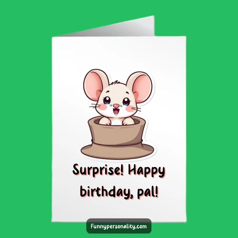Free Printable Birthday Card: Surprised Mouse in Hat, Funny Downloadable Magic Gift